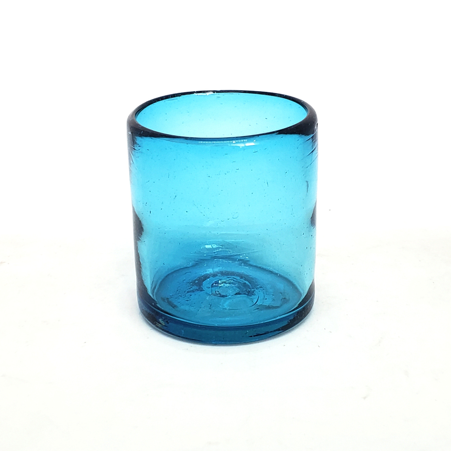 MEXICAN GLASSWARE / Solid Aqua Blue 9 oz Short Tumblers (set of 6)